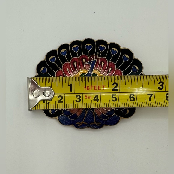 Cloisonné Enamel Rainbow Peacock Belt Buckle Great Vintage Condition! Gold Tone - Picture 8 of 9